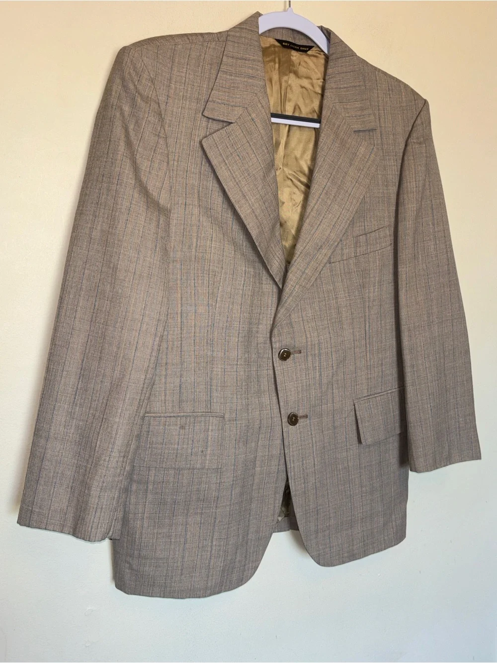 Vtg 70s Retro Botany 500 Suit 2 Piece Tan Plaid Blue Pinstripe Wool Grandpacore